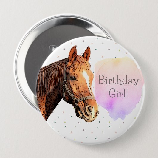 Happy Birthday Horse Back Reiten Hübsches Tier Kin Button (Vorne & Hinten)