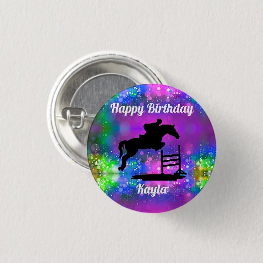 Happy Birthday Horse Hunter Jumper Reittier Button (Vorne & Hinten)