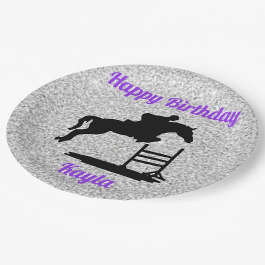 Happy Birthday Horse Hunter Jumper Reittier Pappteller (Schrägansicht)