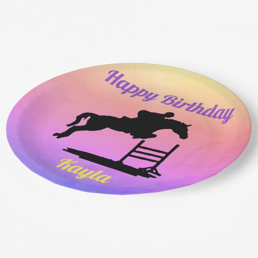 Happy Birthday Horse Hunter Jumper Reittier Pappteller (Schrägansicht)