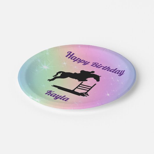 Happy Birthday Horse Hunter Jumper Reittier Pappteller (Schrägansicht)