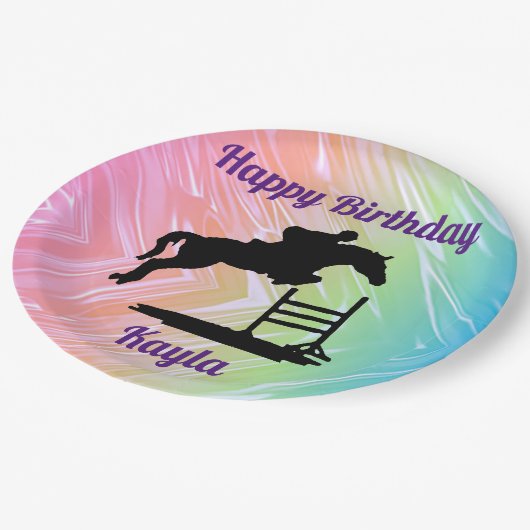 Happy Birthday Horse Hunter Jumper Reittier Pappteller (Schrägansicht)