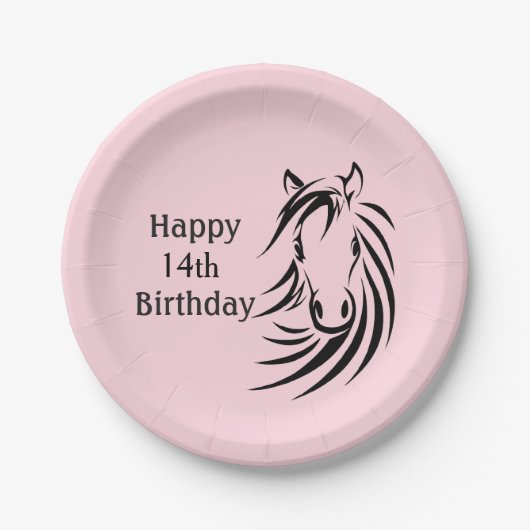 Happy Birthday Horse w Age for Girl Pappteller (Vorderseite)