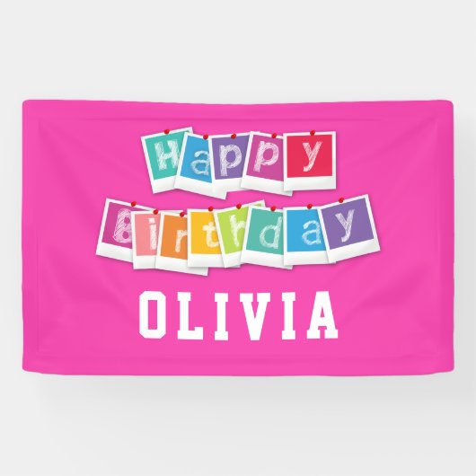 Happy Birthday Hot Pink Girl Banner (Horizontal)