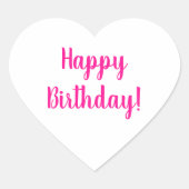 Happy Birthday Hot Pink Typografy Herz-Aufkleber (Vorderseite)