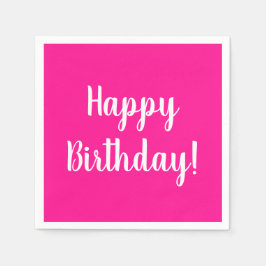 Happy Birthday Hot Pink White Birthday Party Serviette