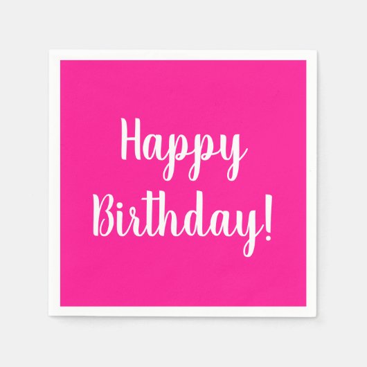 Happy Birthday Hot Pink White Birthday Party Serviette (Vorderseite)
