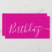 Happy Birthday Hot Pink White Modern Flat Card (Vorne/Hinten)