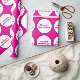 Happy Birthday Hot Pink White Polka Dots Niedlich Geschenkpapier