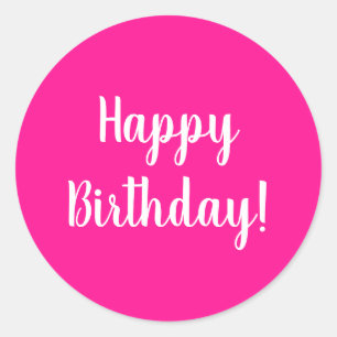 Happy Birthday Hot Pink White Typografy Runder Aufkleber