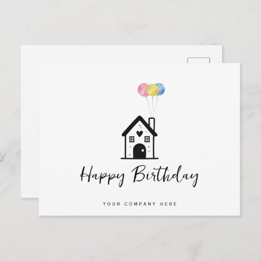 Happy Birthday House Balloons Real Anwesen Postkarte (Vorne/Hinten)
