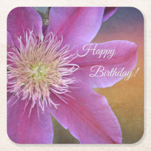 Happy Birthday Hübsch Pink Clematis Rechteckiger Pappuntersetzer