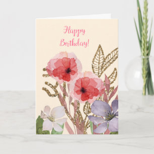 Happy Birthday Hübsch Pink Watercolor Blume Karte