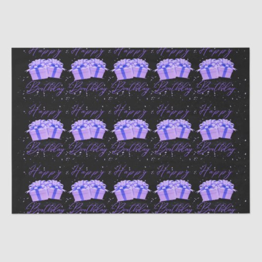 Happy Birthday Hübsche Lila Gewebepapier Seidenpapier (Vorderseite)