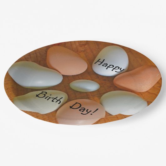 Happy Birthday Hühnereier Pappteller (Schrägansicht)