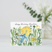 Happy Birthday Hummingbird Blume Custom Postkarte (Stehend Vorderseite)
