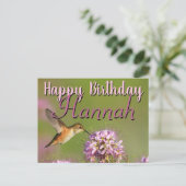 Happy Birthday Hummingbird Individuelle Name Postkarte (Stehend Vorderseite)