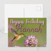 Happy Birthday Hummingbird Individuelle Name Postkarte (Vorne/Hinten)