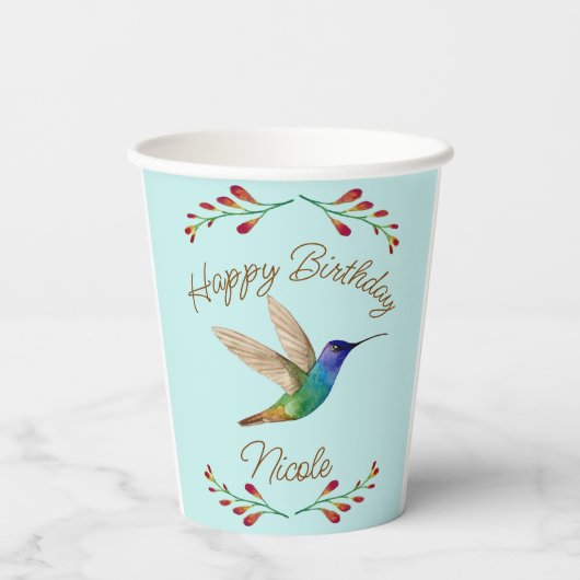 Happy Birthday Hummingbird Pappbecher (Rückseite)