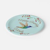 Happy Birthday Hummingbird Pappteller (Schrägansicht)