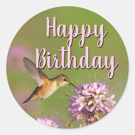 Happy Birthday Hummingbird Runder Aufkleber (Vorderseite)