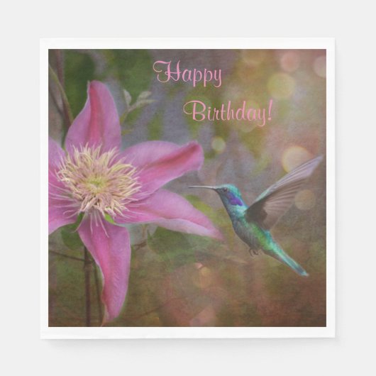 Happy Birthday Hummingbird Serviette (Vorderseite)