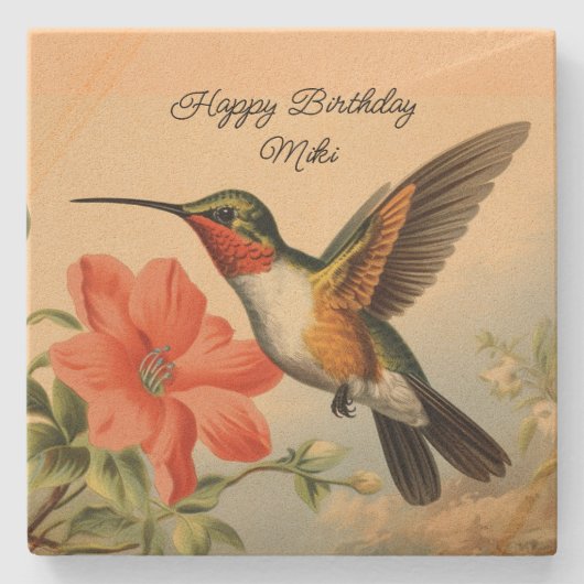 Happy Birthday Hummingbird Stone Untersetzer (Vorderseite)