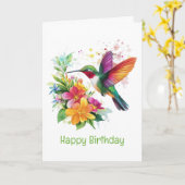 Happy Birthday Hummingbird Tropical Blume Karte (Gelbe Blume)