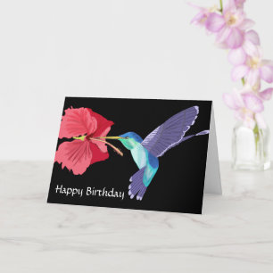 Happy Birthday: Hummingbird und Roter Hibiskus Karte