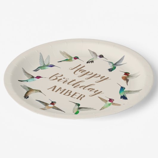 Happy Birthday Hummingbirds Custom Paper Teller (Schrägansicht)