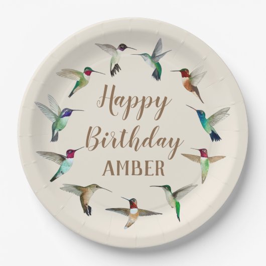 Happy Birthday Hummingbirds Custom Paper Teller (Vorderseite)
