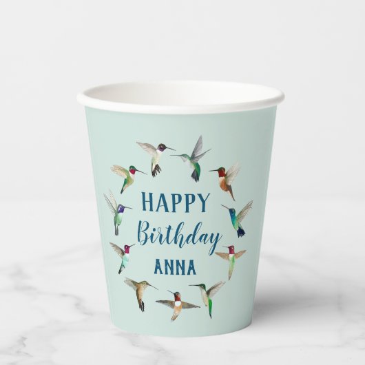 Happy Birthday Hummingbirds Pappbecher (Vorderseite)