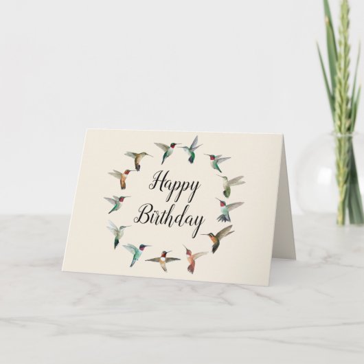 Happy Birthday Hummingbirds Wreath Card Karte (Vorderseite)