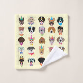 Happy Birthday Hund Faces Pawty Animals Badhandtuch Set (Waschlappen)