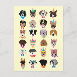 Happy Birthday Hund Faces Pawty Animals Feiertagspostkarte