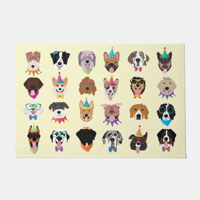 Happy Birthday Hund Faces Pawty Animals Fußmatte (Vorderseite)