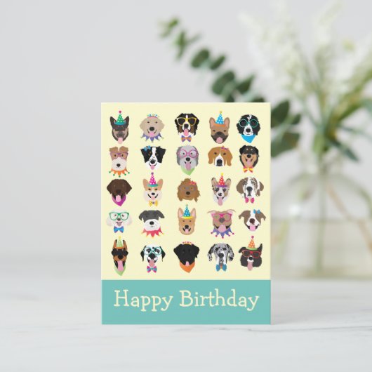 Happy Birthday Hund Faces Pawty Animals Postkarte (Stehend Vorderseite)