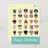 Happy Birthday Hund Faces Pawty Animals Postkarte (Vorne/Hinten)