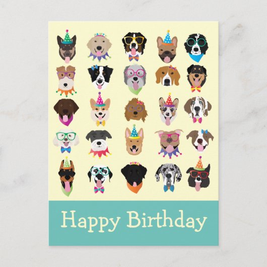 Happy Birthday Hund Faces Pawty Animals Postkarte (Vorderseite)