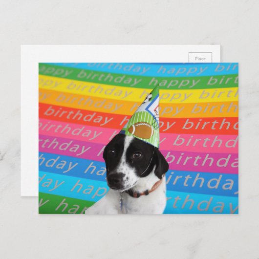 Happy Birthday Hund farbenfrohe Text Banner Postca Postkarte (Vorne/Hinten)
