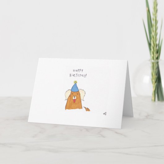 Happy Birthday Hund in Party Hat Card Dankeskarte (Vorderseite)
