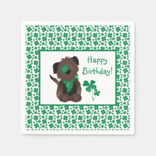 Happy Birthday Hund Kleeblatt Grün Serviette