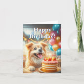 Happy Birthday Hund mit Cake ai Kunstwerk Karte (Vorderseite)