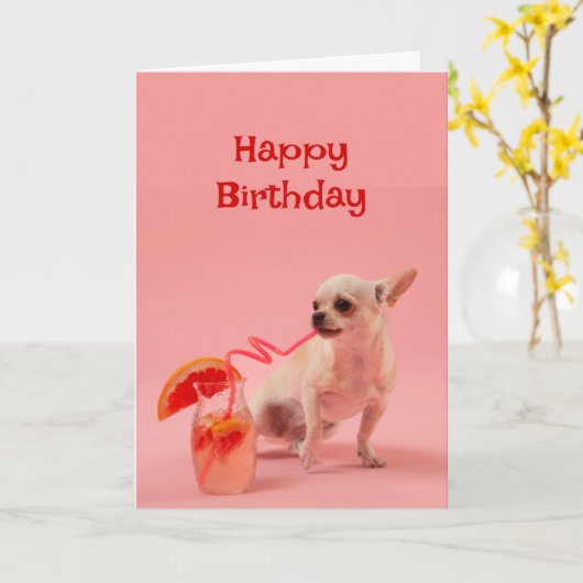 Happy Birthday Hund mit Cocktail Drink Celebrate Karte (Gelbe Blume)