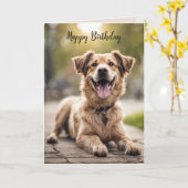 Happy Birthday Hund mit Lächeln Karte (Gelbe Blume)