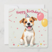 Happy Birthday Hund mit Party Hat & Balloons Karte (Vorderseite)