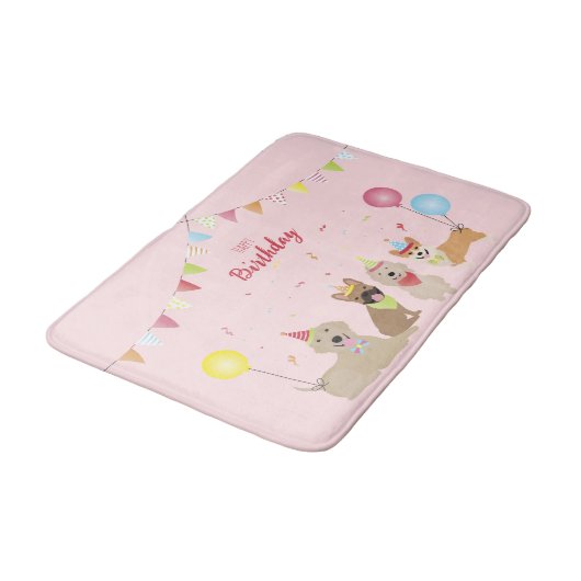 Happy Birthday Hund Party Badematte (Schrägansicht)