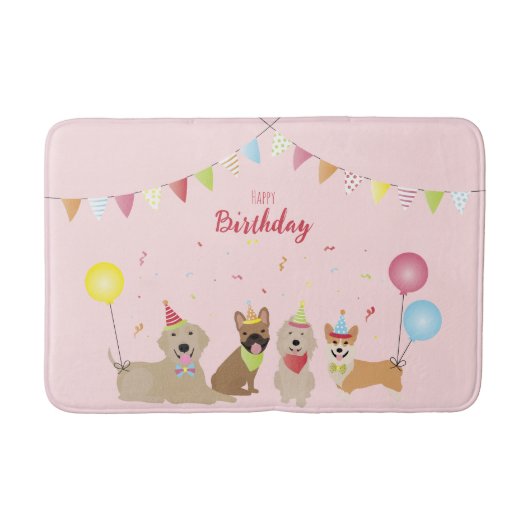 Happy Birthday Hund Party Badematte (Vorderseite)