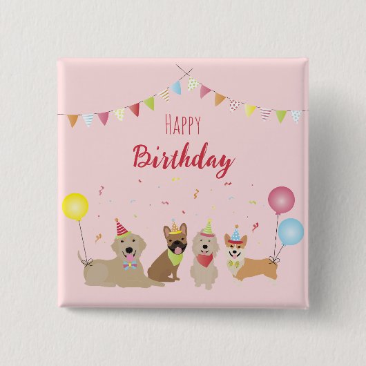 Happy Birthday Hund Party Button (Vorderseite)