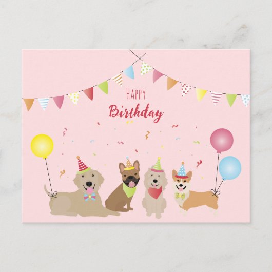 Happy Birthday Hund Party Postkarte (Vorderseite)